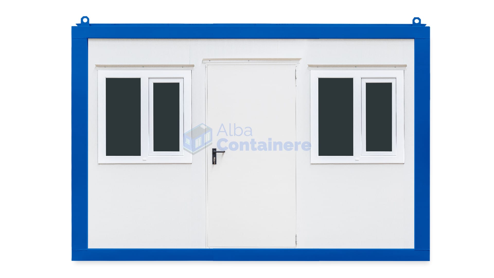container birou alba 4metri 2geamuri albastru