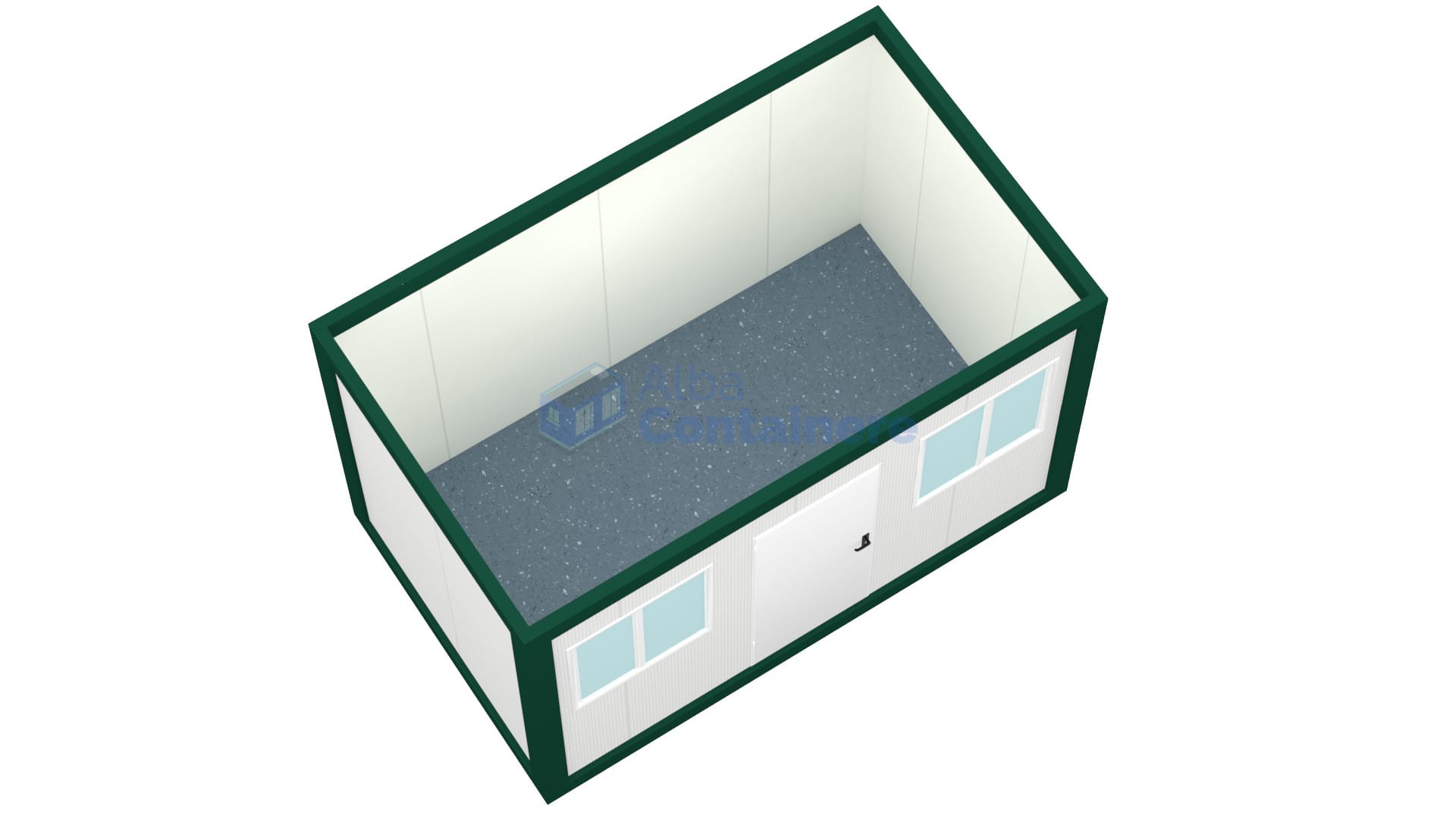 container birou alba 4metri 2geamuri verde2