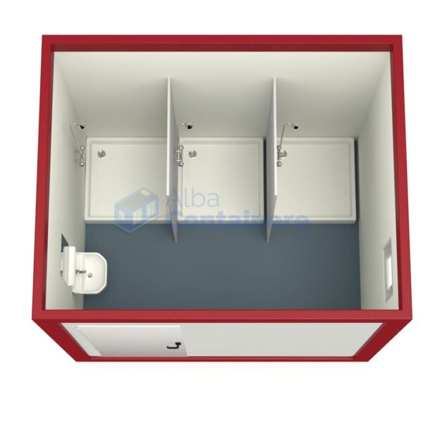 container sanitar alba 3metri 3dusuri rosu