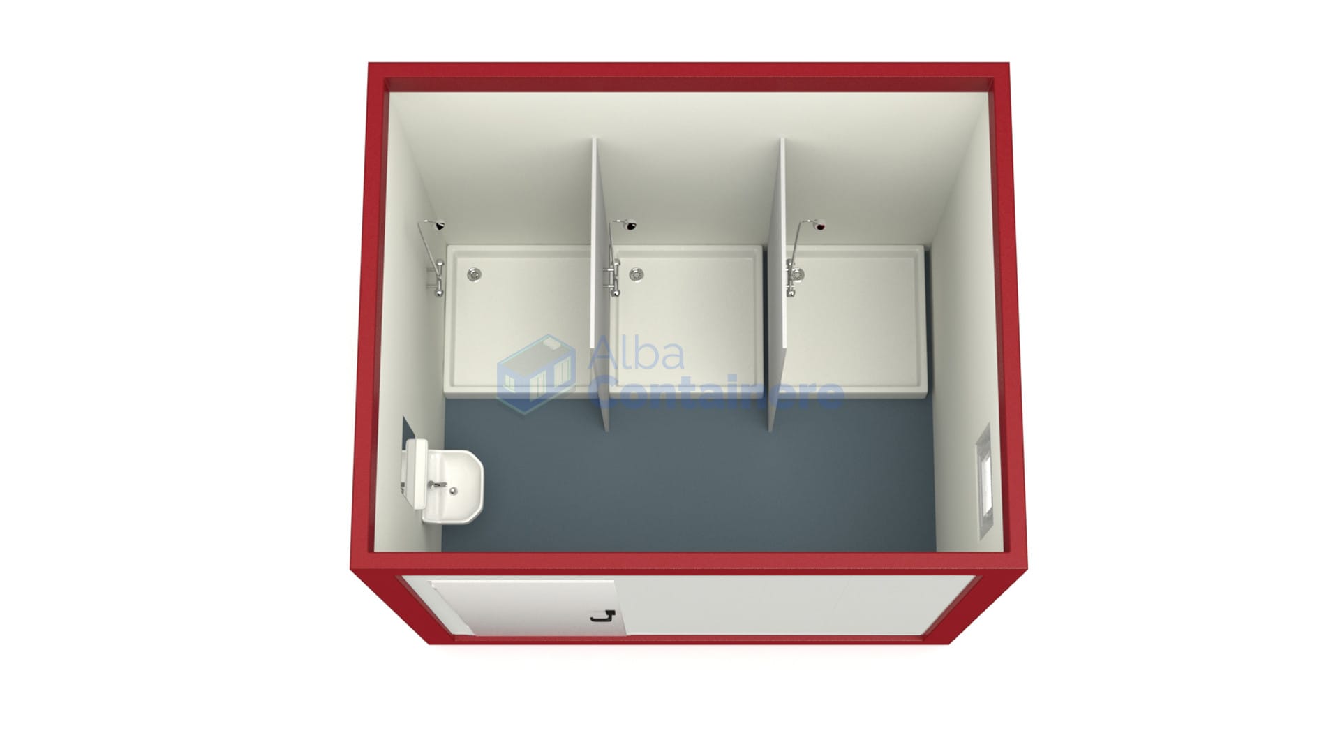 container sanitar alba 3metri 3dusuri rosu