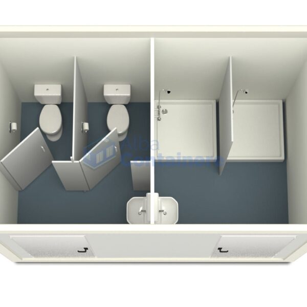 container sanitar alba 4metri 2dusuri 2wc alb