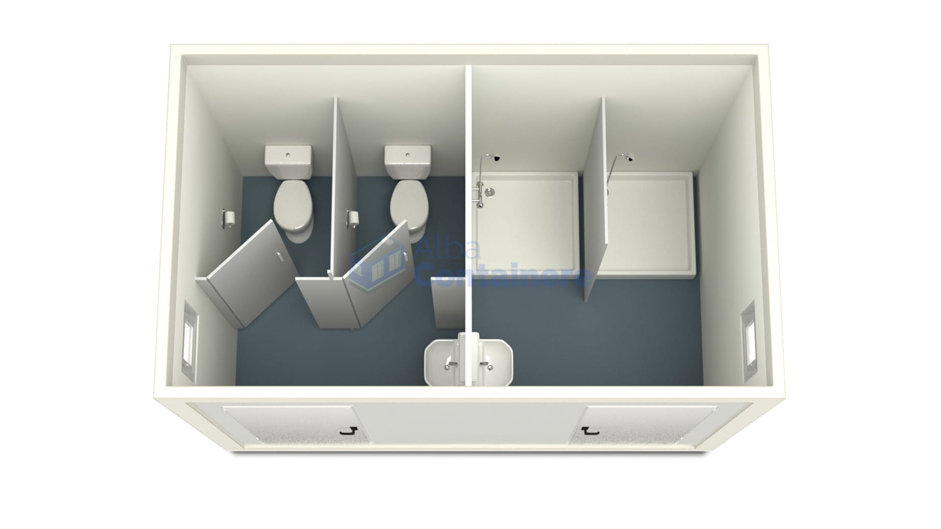 container sanitar alba 4metri 2dusuri 2wc alb